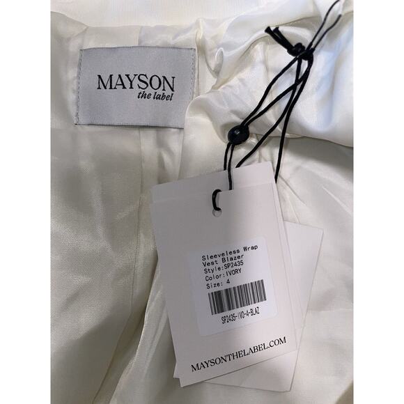NWT Mayson The Label Chic Sleeveless Wrap Long Vest Blazer Ivory Size 4 - Picture 6 of 6